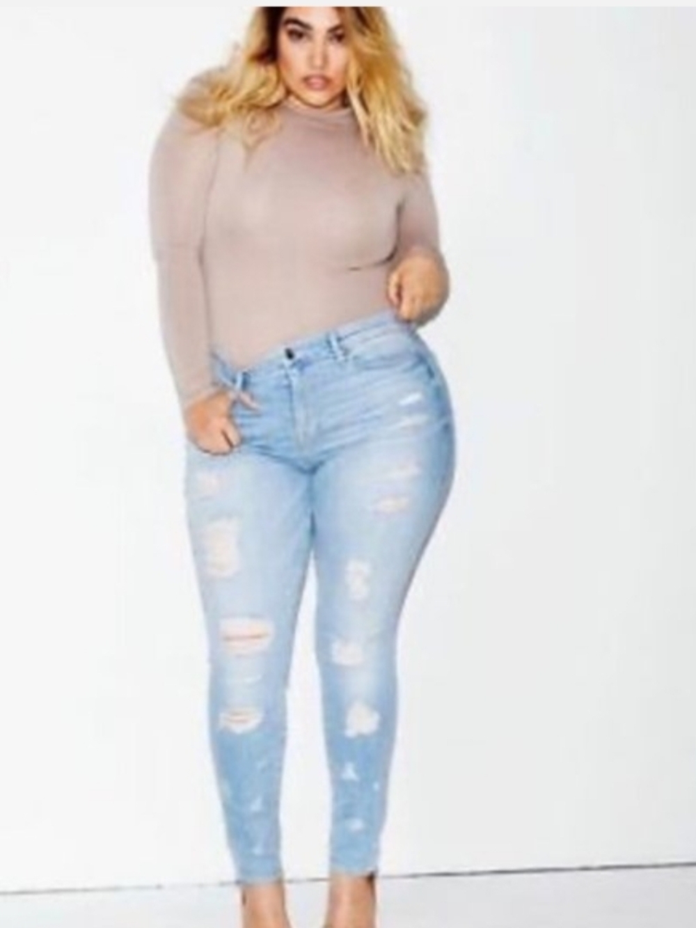 Good American Light Blue Distressed Skinny Jeans